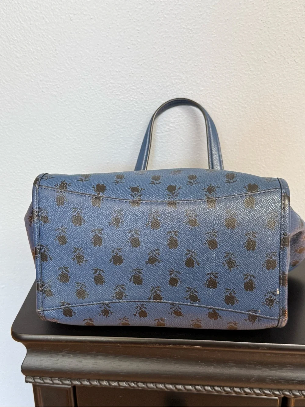 Coach Mini Crosby Carryall in Printed Crossgrain Leather Blue Black Flora